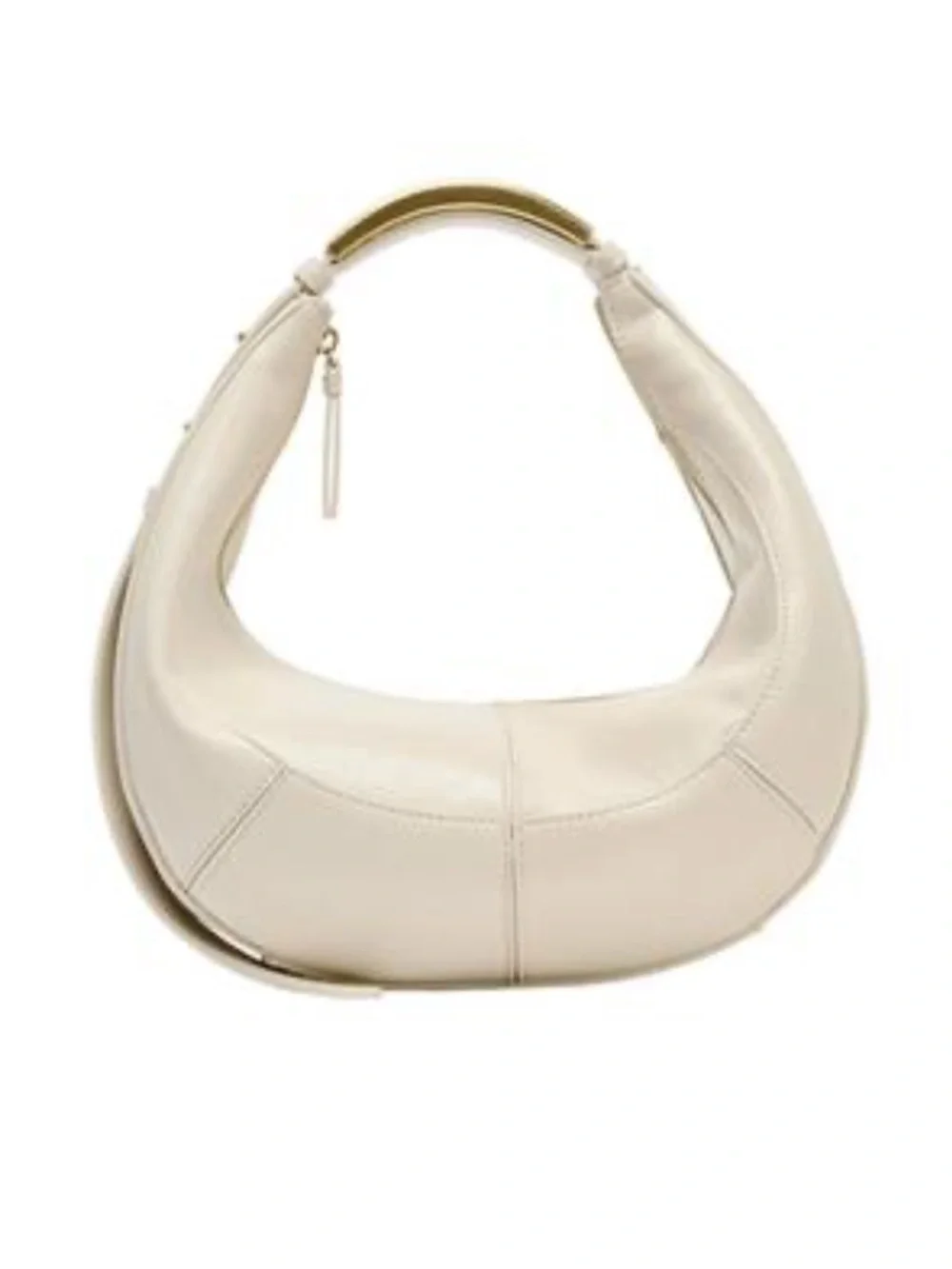 ZARA - Cream Leather Oval Hobo Bag with Gold Accent